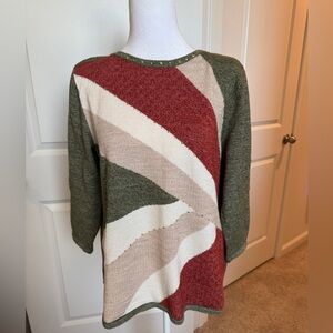 Alfred Dunner Multicolor Sweater for Women 3/4 Sleeves Gold Stud Detail Suze M
